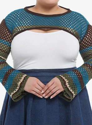Thorn & Fable Blue Green Stripe Knit Girls Crop Shrug Plus