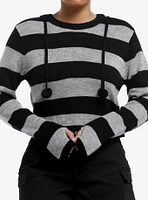 Black & Grey Stripe Girls Crop Hoodie