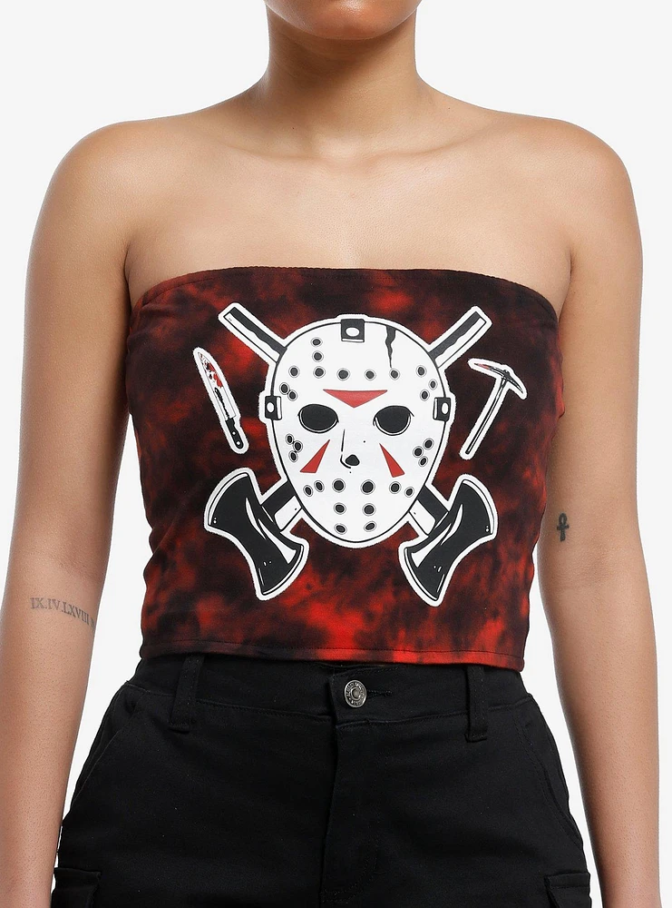 Friday The 13th Jason Red Tie-Dye Girls Crop Tube Top