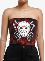 Friday The 13th Jason Red Tie-Dye Girls Crop Tube Top