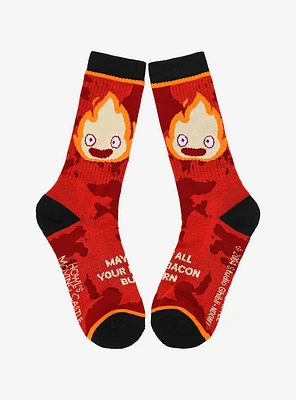 Studio Ghibli Howl's Moving Castle Calcifer Bacon Burn Crew Socks