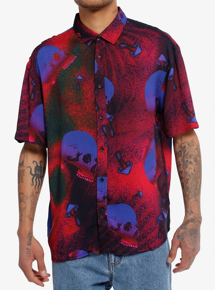 Skulls & Mushrooms Oversized Woven Button-Up