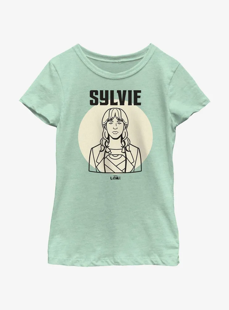 Marvel Loki Line Drawing Sylvie Portrait Youth Girls T-Shirt