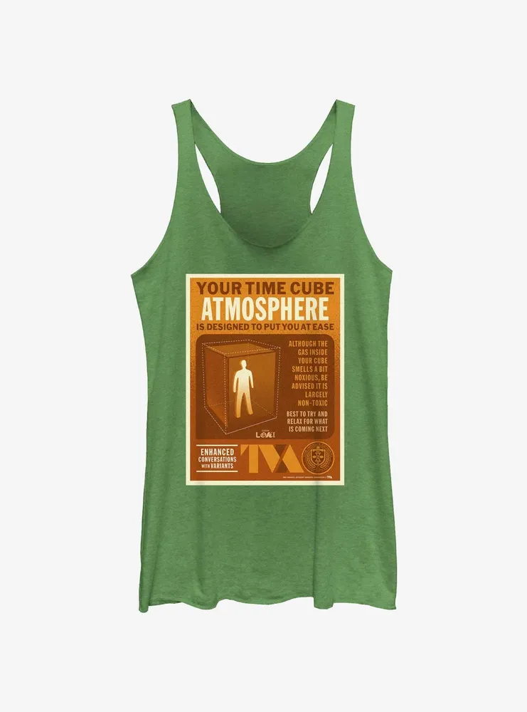 Marvel Loki Time Cube Atmosphere Infographic Poster Womens Tank Top