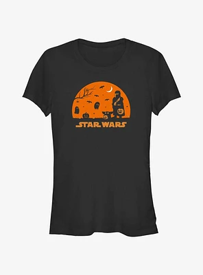 Star Wars The Mandalorian Grogu And Mando Silhouette Girls T-Shirt