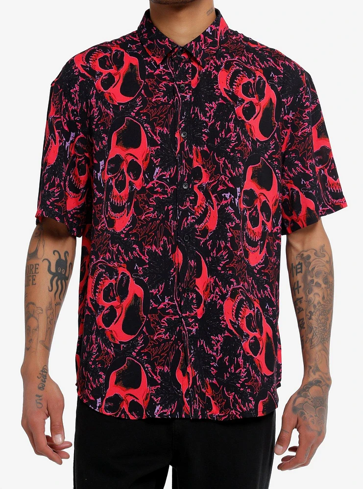 Warped Skulls Oversized Woven Button-Up