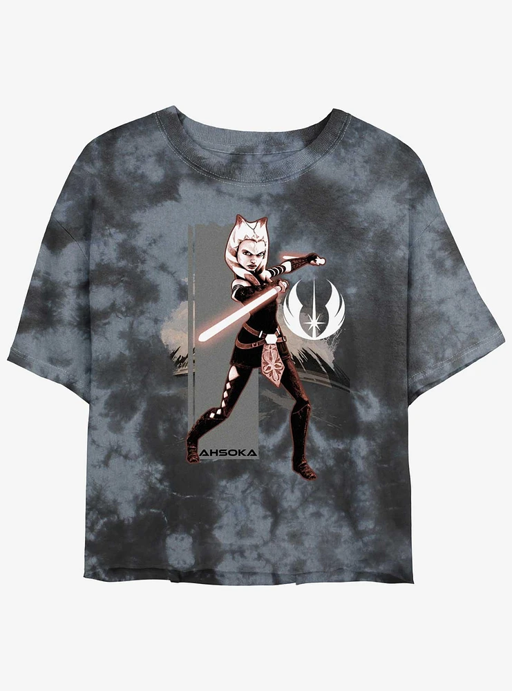 Star Wars Ahsoka Grey Jedi Tie-Dye Girls Crop T-Shirt