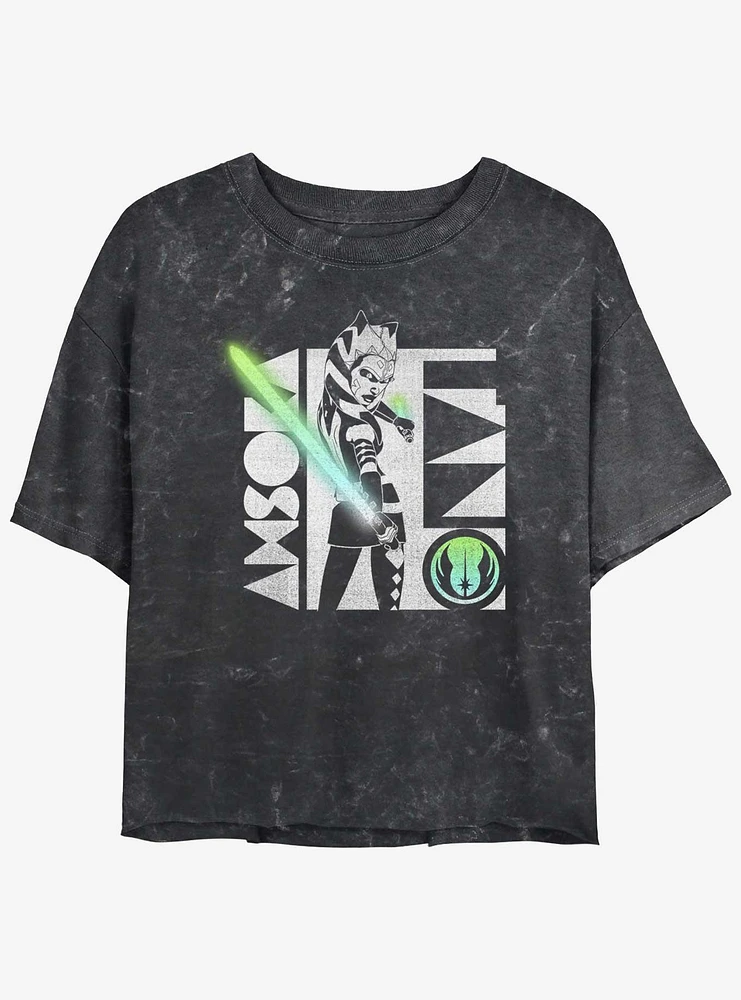 Star Wars: Clone Wars Ahsoka Light Saber Mineral Wash Girls Crop T-Shirt