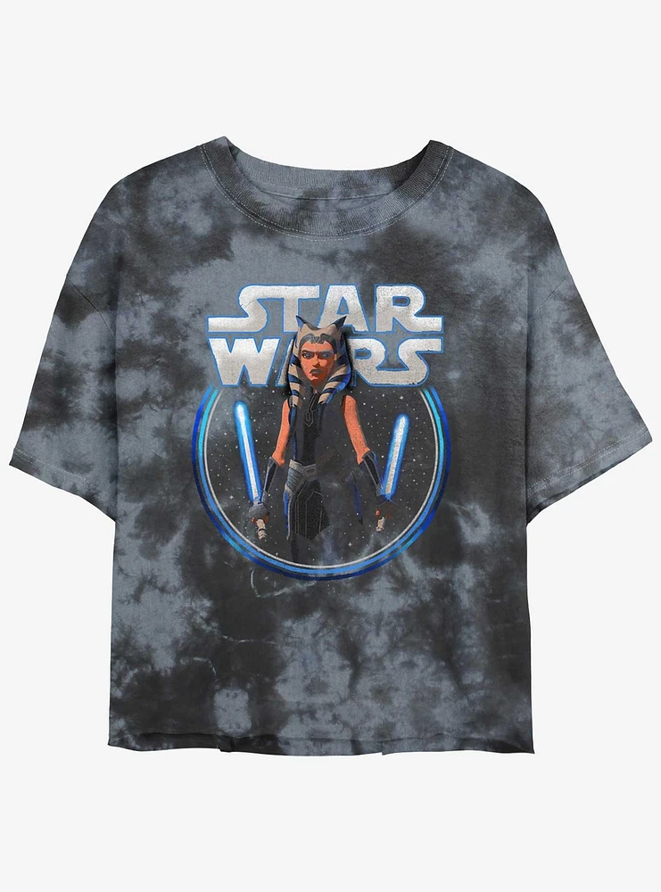 Star Wars: Clone Wars Ahsoka Stars Tie-Dye Girls Crop T-Shirt