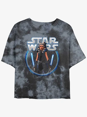 Star Wars: Clone Wars Ahsoka Stars Tie-Dye Girls Crop T-Shirt