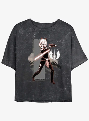 Star Wars Ahsoka Grey Jedi Mineral Wash Girls Crop T-Shirt