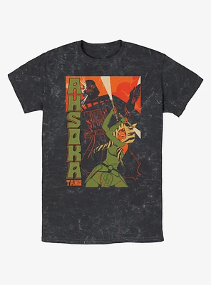 Star Wars Ahsoka Darth Vader Comic Style Battle Mineral Wash T-Shirt