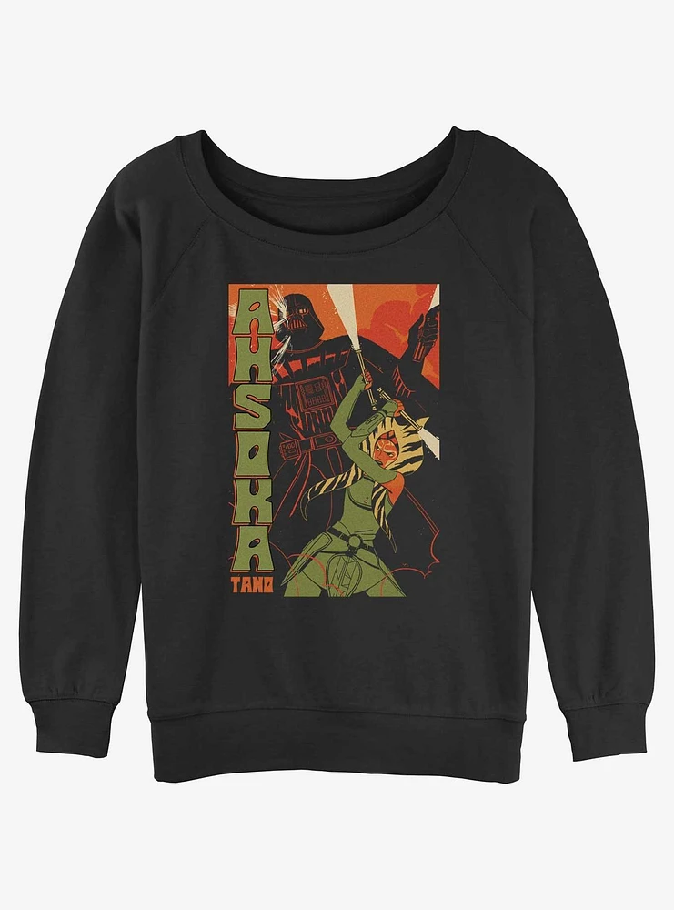 Star Wars Ahsoka Darth Vader Comic Style Battle Girls Slouchy Sweatshirt