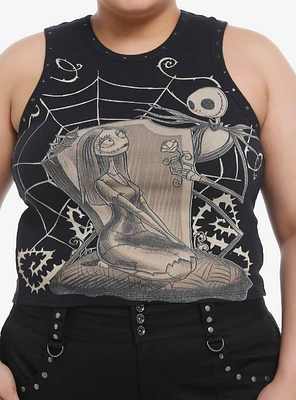 The Nightmare Before Jack & Sally Tonal Ribbed Girls Crop Tank Top Plus