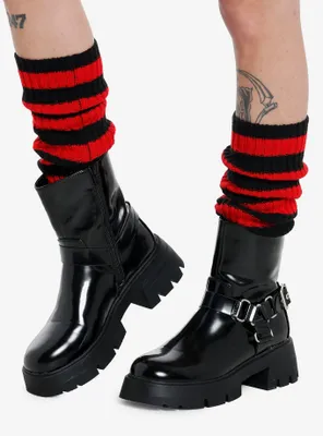 Black & Red Stripe Slouchy Knee-High Socks