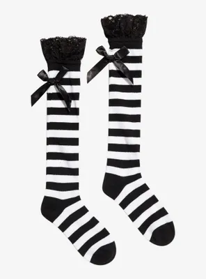 Black & White Lace Bow Knee-High Socks