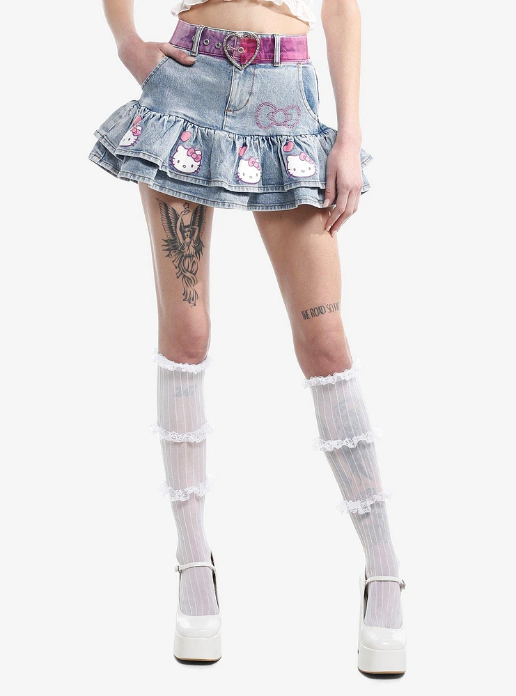 Hello Kitty Pink Heart Belt Denim Mini Skirt