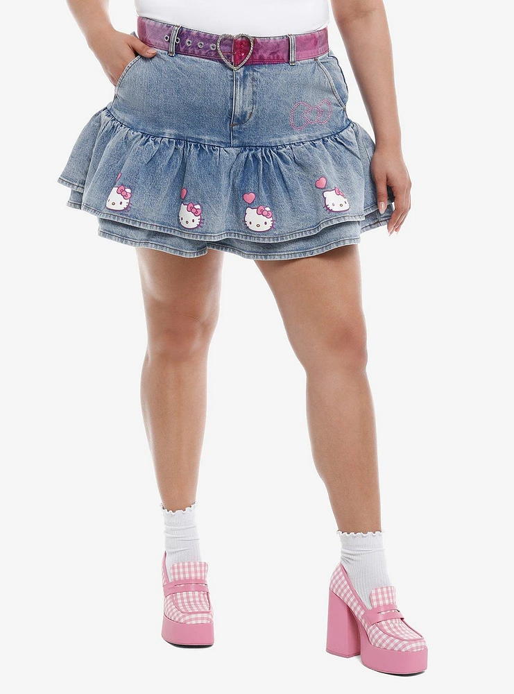 Hello Kitty Pink Heart Belt Denim Mini Skirt Plus