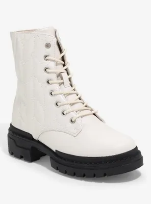 Yoki Cream Quilted Combat Boots