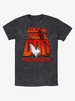 Rooster Fighter Cock-A-Doodle-Doo Logo Mineral Wash T-Shirt