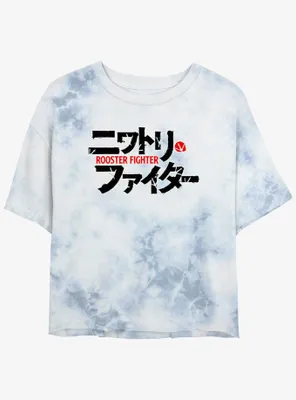 Rooster Fighter Japanese Logo Womens Tie-Dye Crop T-Shirt