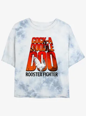 Rooster Fighter Cock-A-Doodle-Doo Logo Womens Tie-Dye Crop T-Shirt