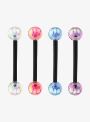 Steel Multicolor Iridescent Tongue Barbell 4 Pack