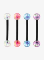 Steel Multicolor Iridescent Tongue Barbell 4 Pack