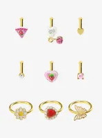 Steel Strawberry Sweets Nose Stud & Hoop 9 Pack