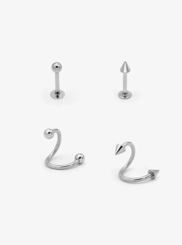 16G Steel Silver Labret Spiral & Stud Barbell 4 Pack