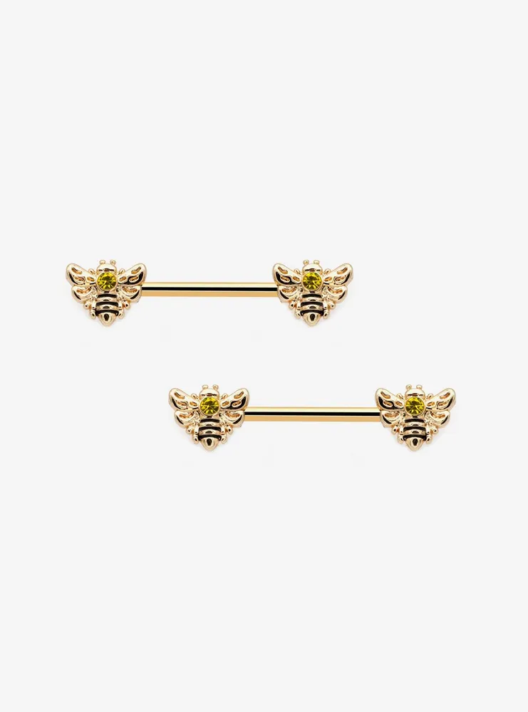 14G Steel Bumblebee Gem Nipple Barbell 2 Pack