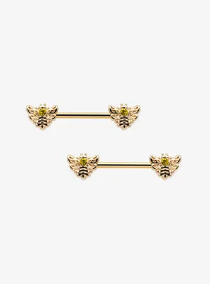 14G Steel Bumblebee Gem Nipple Barbell 2 Pack