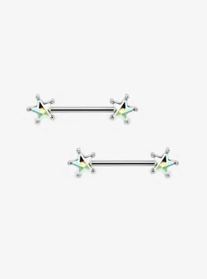 14G Steel Star Gem Nipple Barbell 2 Pack