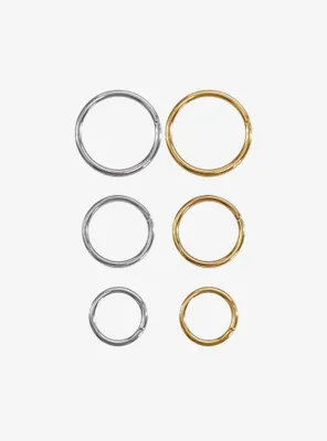 Steel Gold & Silver Captive Hoop 6 Pack