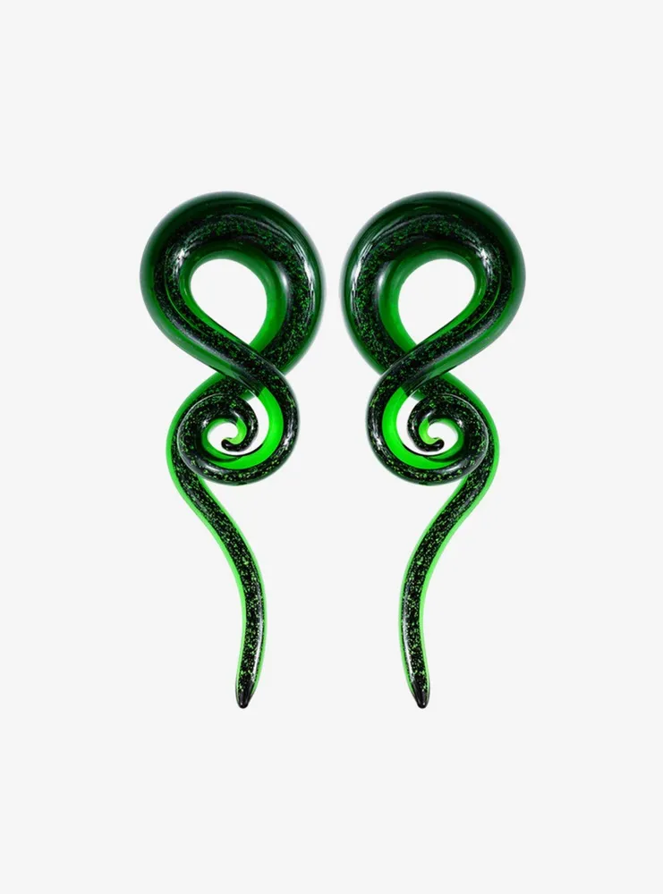 Glass Green Glitter Spiral Taper 2 Pack