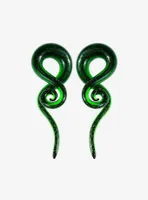 Glass Green Glitter Spiral Taper 2 Pack