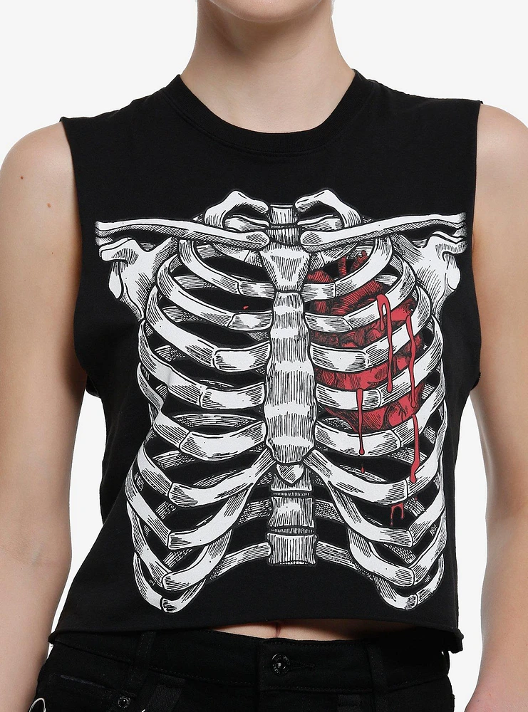 Bleeding Heart Rib Cage Girls Crop Muscle Tank Top