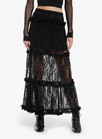 Daisy Street Black Lace Ruffle Sheer Maxi Skirt