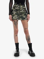 Green Camouflage Zipper Cargo Skirt