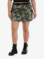 Green Camouflage Zipper Cargo Skirt Plus