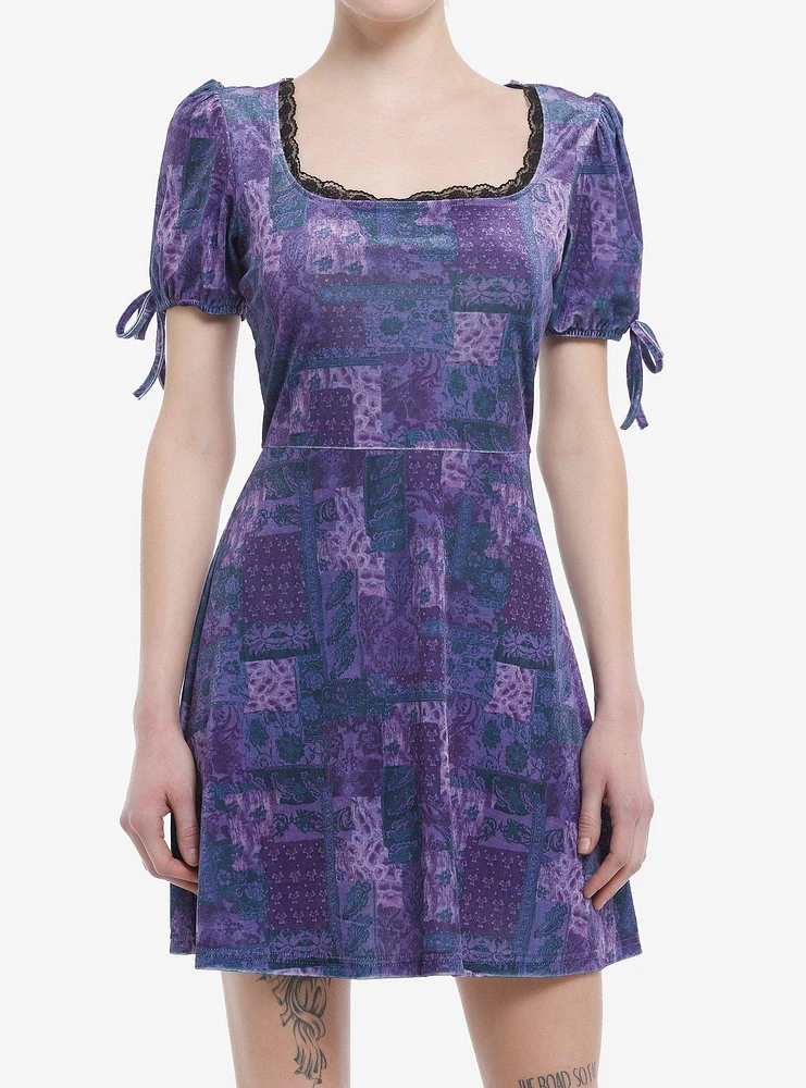 Social Collision Purple & Blue Patchwork Velvet Dress