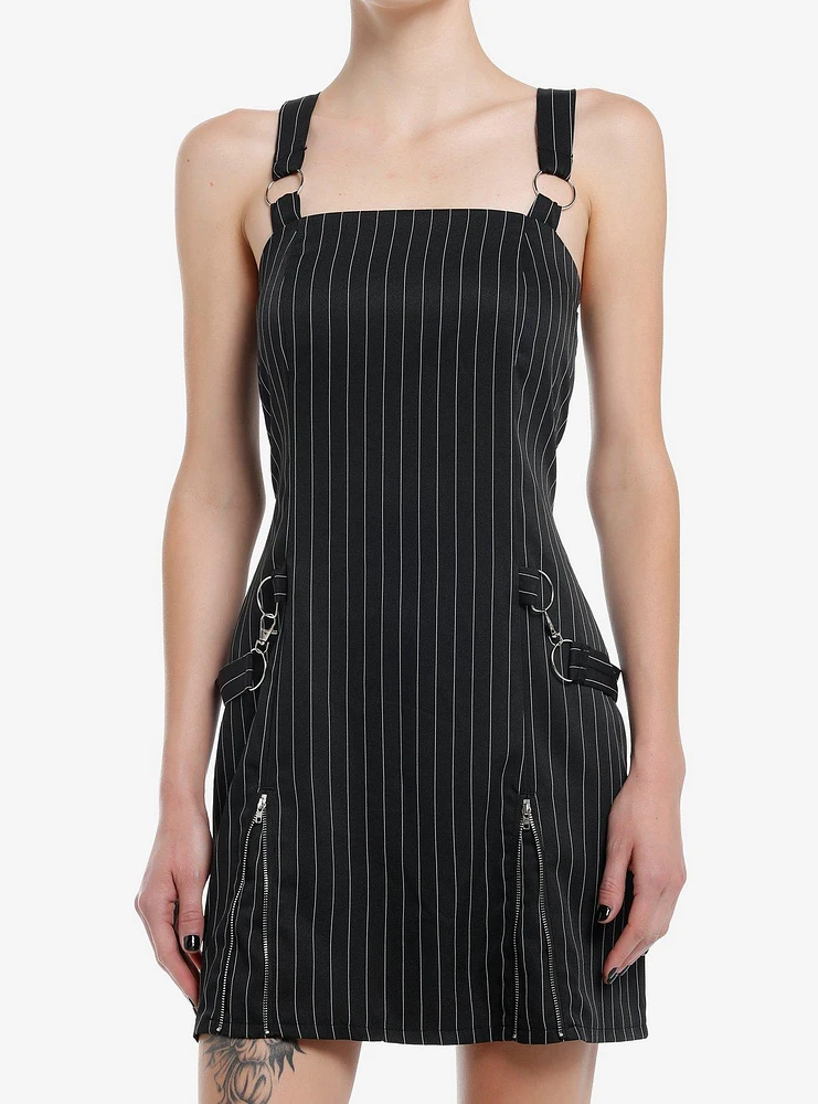 Black Pinstripe Hardware Mini Dress