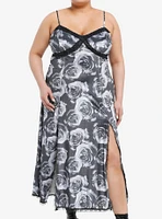 Thorn & Fable Grey Rose Lace Slit Maxi Dress Plus