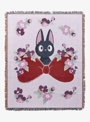 Our Universe Studio Ghibli Kiki's Delivery Service Jiji Bow Floral Tapestry Throw