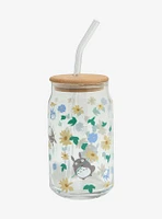 Studio Ghibli My Neighbor Totoro Floral Tototro Allover Print Glass Cup with Straw - BoxLunch Exclusive