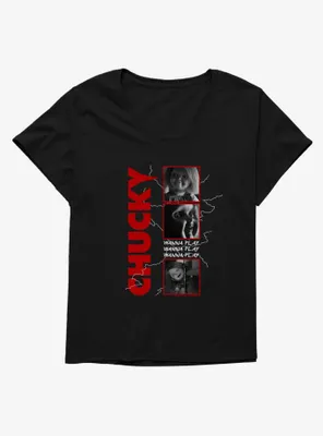 Chucky TV Series Wanna Play Panels Womens T-Shirt Plus