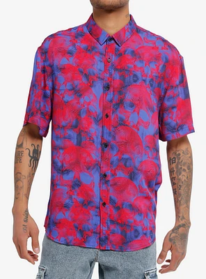 Pink Floating Skulls Woven Button-Up
