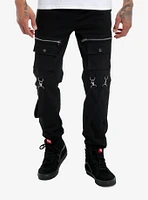 Black Thigh Pocket & Suspender Jogger Pants