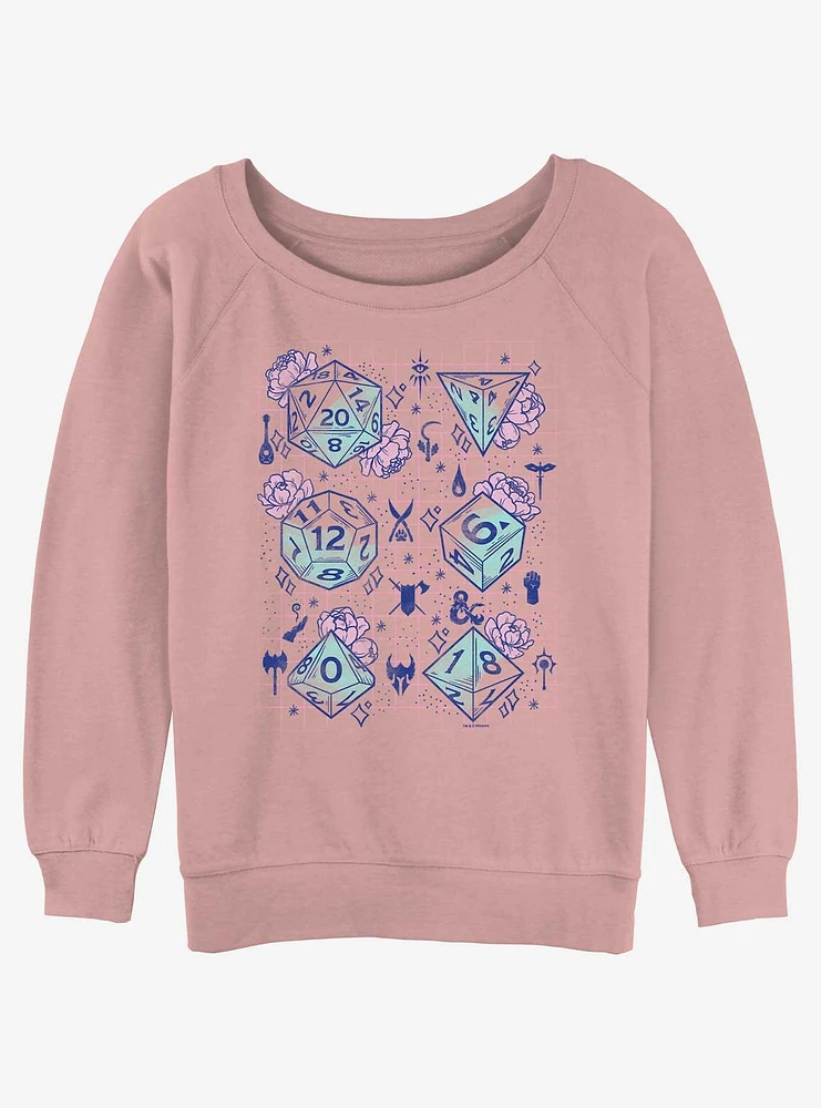 Dungeons & Dragons Floral Dice Girls Slouchy Sweatshirt