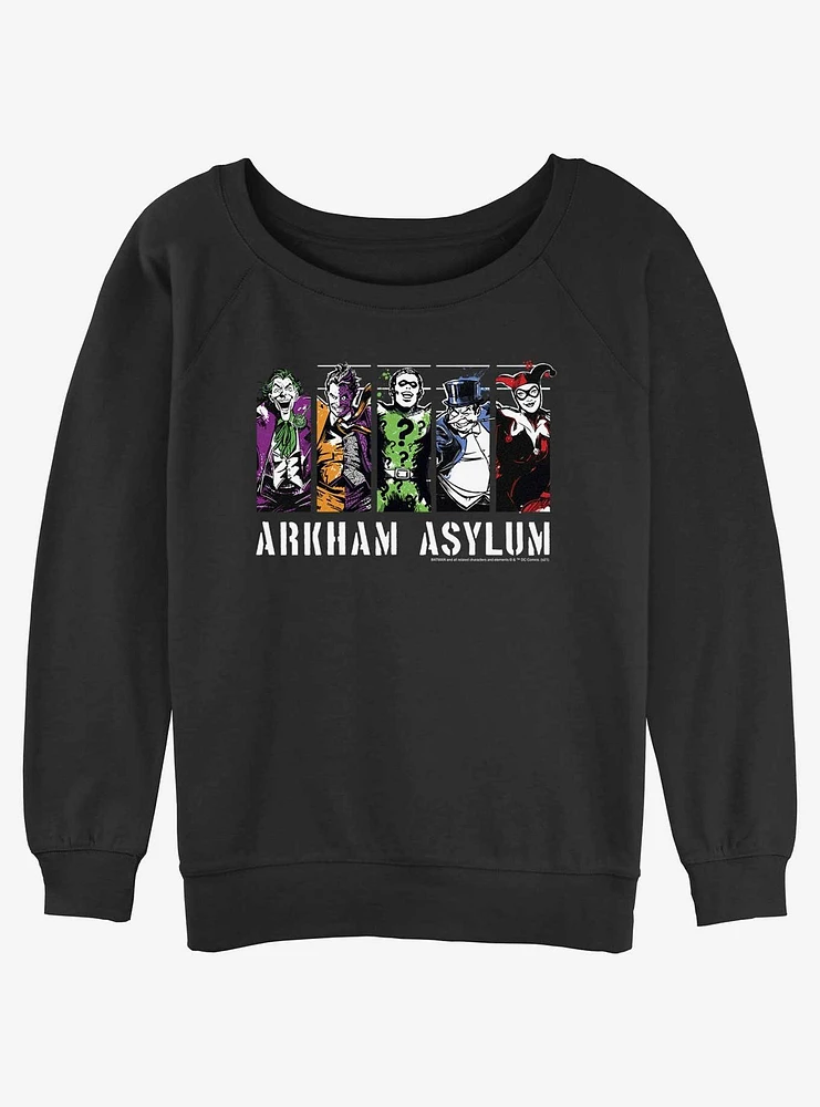 DC Batman Arkham Asylum Lineup Girls Slouchy Sweatshirt